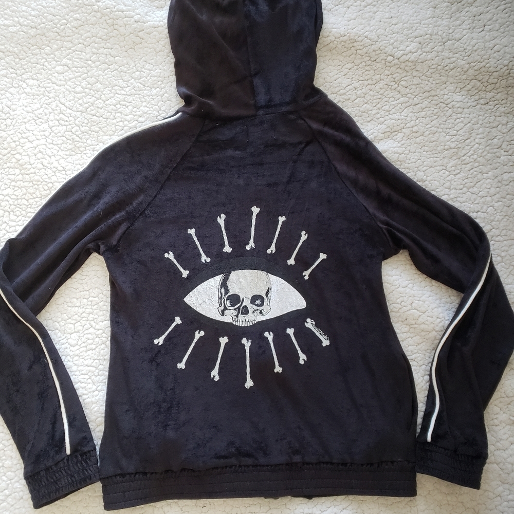 ⭐🖤LAUREN MOSHI SKULL VELOUR NADIA HOODIE SZ XS🖤⭐ - Picture 7 of 8